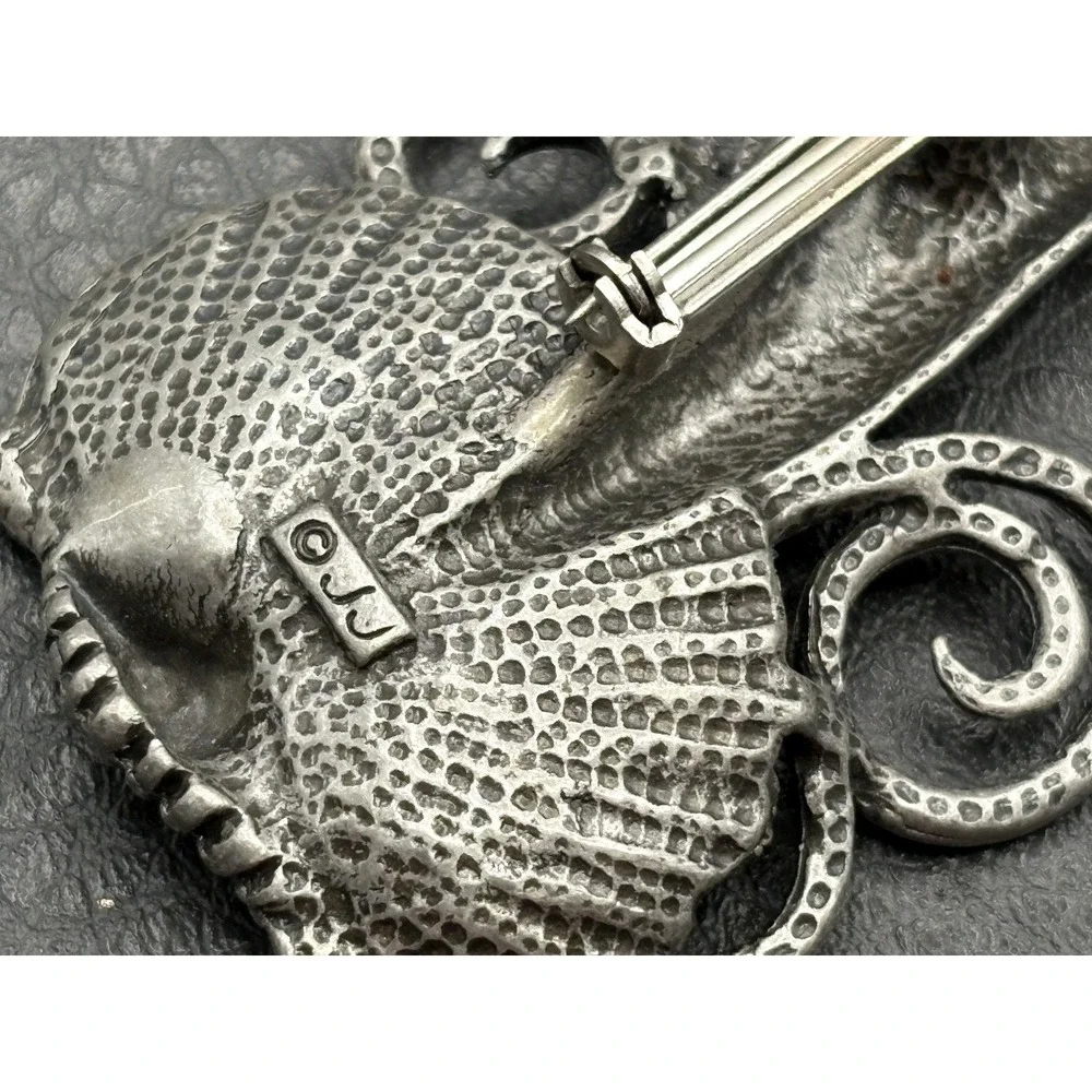 JJ Jonette Pewter Dolphin & Seashell Brooch Pin with Glitter Enamel Accents
